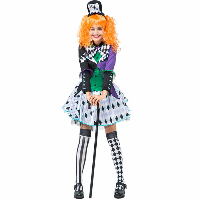Rakuten - コスプレ 仮装 ピエロ 道化師服 ハロウィン 服 魔女 ピエロガール 魔法使い 衣装 レディース 5点セット 帽子付き 女性用 大人 大きいサイズ かわいい コスチューム パーティー 演出服 イベント 写真撮影 舞台 ステージ 演劇 余興 学祭 学園祭 忘年会 新年会 文化祭 変装