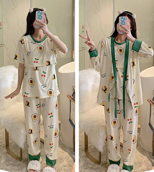 マタニティパジャマ 3点セット パジャマ 綿 コットン 長袖 半袖 マタニティ ルームウエア 上下セット 可愛い アボカド 入院着 春 夏 秋 マタニティウエア 妊婦服 出産 産後 産院 妊婦 レディース プレゼント 授乳口 大きいサイズ 授乳服 ウエスト調節可