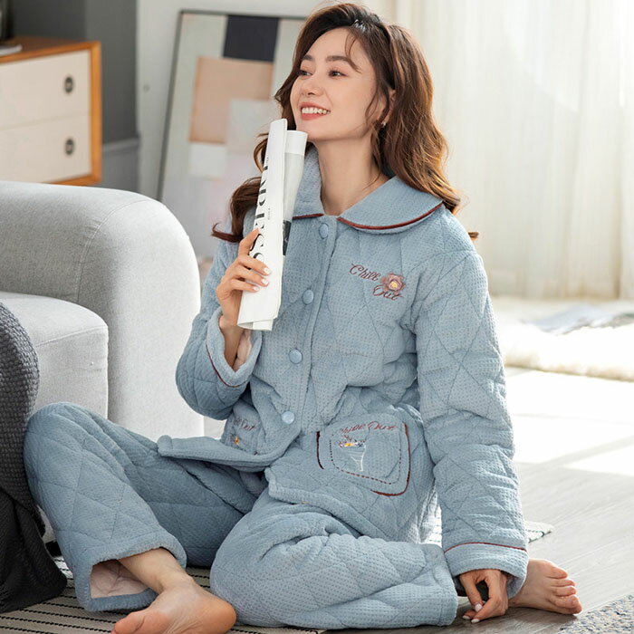 楽天AddChicパジャマ レディース ルームウェア 上下セット 冬 長袖 もこもこ 暖かい 可愛い 前開き フランネル あったか 裏起毛 部屋着 大きいサイズ 中綿 超厚手 保暖 防寒 ふわふわ おしゃれ 寝間着 寝巻き 婦人 女性 彼女 妻 旅行 外出 快適 プレゼント かわいい ナイトウェア