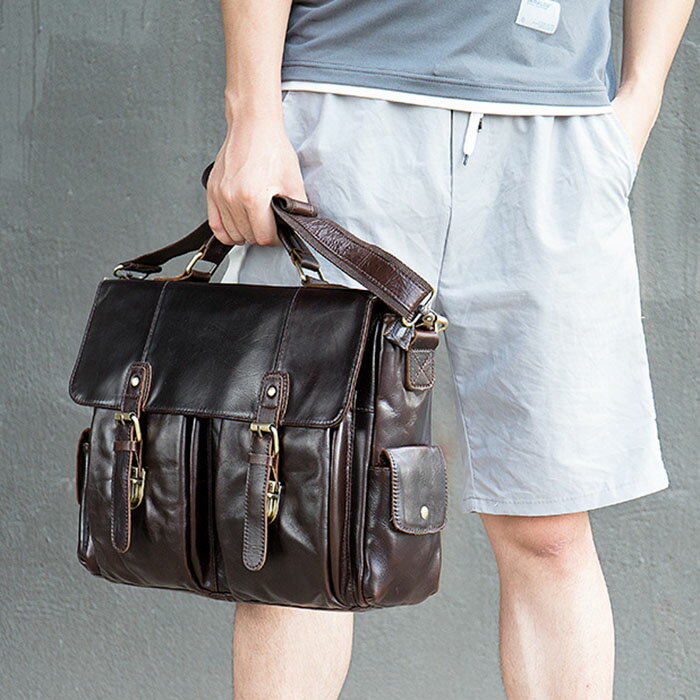 ビジネスバッグ メンズ 多機能 大容量 2WAY メッセンジャーバッグ 本革 ブリーフケース レザー 14イン..