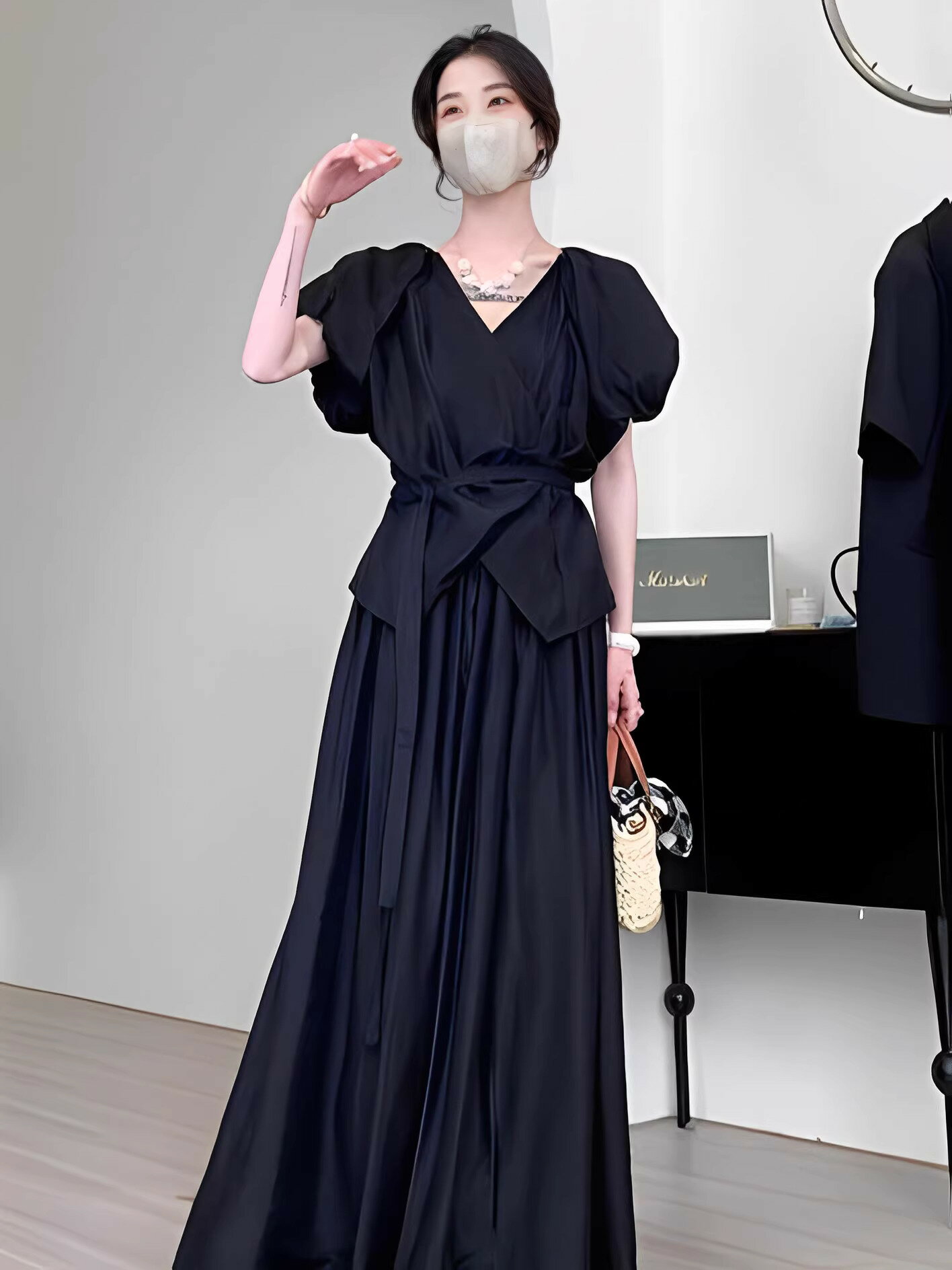 セットアップ レディース スカートスーツ トップス＆スカート ロングスカート 上下セット 体型カバー 大きいサイズ カジュアル 夏 シンプル パーティードレス ブラック 着痩せ 大人女子 OL オフィス お洒落 上品 通勤 面接 お呼ばれ 結婚式 20代 30代 40代 50代 フォーマル