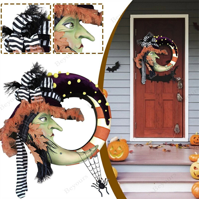 ハロウィン ハロウィンリース 月 かわいい おしゃれ インテリア ドア飾り 壁飾り ドアリース 玄関リース 玄関 壁 子供部屋 リビング キッチン お部屋を飾る 店舗用 お店を飾る ショップ用 記念撮影 ギフト プレゼント Halloween