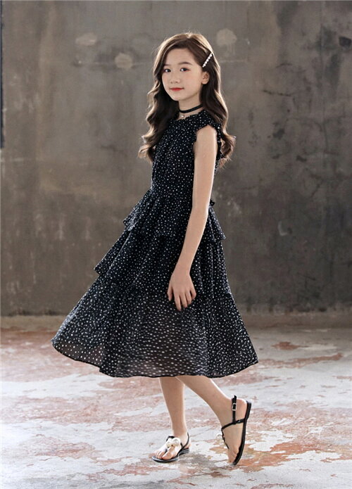 【即日発送/即納】子供 ワンピース 袖なし 女の子 水玉 キッズ 夏 子供服 夏服 Aラ...