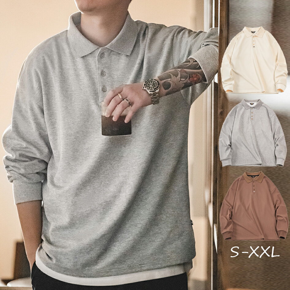 長袖ポロシャツメンズポロシャツ折り...