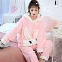 パジャマ ルームウェア レディース 上下セット 長袖 かわいい 秋 冬 ナイトウェア 部屋着 おしゃれ ギフト セットアップ かわいい 寝間着 寝巻き プレゼント 春秋 お祝い 送料無料 フード付き(4)
