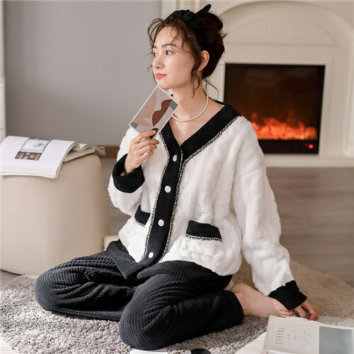 パジャマ ルームウェア レディース 上下セット 前開き Vネック 長袖 かわいい 秋 冬 ナイトウェア 部屋着 おしゃれ ギフト セットアップ かわいい 寝間着 寝巻き プレゼント 春秋 お祝い 送料無料