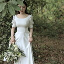 Aラインドレス ウェディングドレス 白 二次会ドレス ウェディングドレス 袖あり 結婚式 花嫁 パフスリーブブライダル ウエディングドレス 前撮り 撮影 演奏会 披露宴 二次会 編み上げ 発表会 コンサート パーティードレス ピアノ お呼ばれ 海外挙式(4)