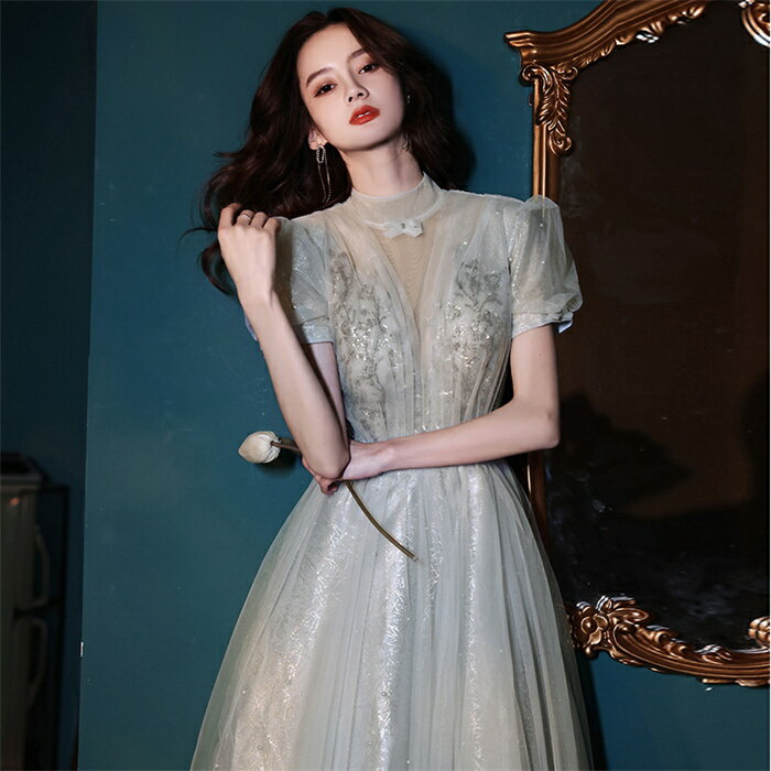 カラードレス グレー 演奏会 Aラインドレス カラードレス 二次会 パフスリーブ 結婚式 花嫁ドレス ブライダル 前撮り 演奏会ドレス 披露宴 ロング丈 コンサート イブニングドレス カクテルドレス パーティードレス ピアノ 編み上げ 海外挙式 大きいサイズ