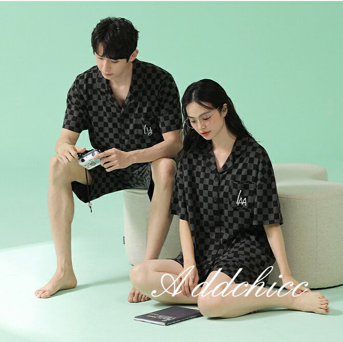 ペアパジャマ カップル 夏 ルームウェア 半袖 ペアルック レディース メンズ 上下セット パジャマ ナイトウェア 部屋着 抗菌綿 前開き シャツ コットン 寝間着 ブロック チェック 寝巻き 大さいサイズ 薄手 薄地 お揃い 男女セット 半パンツ セットアップ プレゼント お祝い