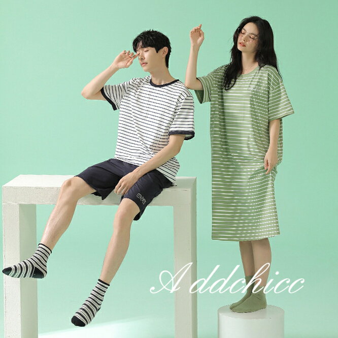 ペアパジャマ カップル 夏 ルームウェア 半袖 ペアルック レディース メンズ 上下セット パジャマ ナイトウェア 部屋着 ワンピース Tシャツ コットン ネグリジェ 寝間着 ストライプ 寝巻き 大さいサイズ 薄手 薄地 お揃い 男女セット 半パンツ セットアップ お祝いプレゼント