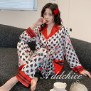 ルームウェア 夏 長袖 パジャマ レディース かわいい ナイトウェア 春夏 シャツ 前開き 部屋着 オールシーズン着用可 上下2点セット ハート 花柄 おしゃれ...