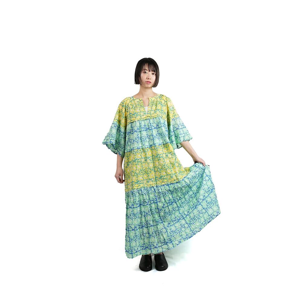 No:020431SK2 Name:CTN BLOCK FLOWER PRT FRILL DRESS Color:Yellow【SARAMALLIKA_サラマリカ】【nss】【ss50】