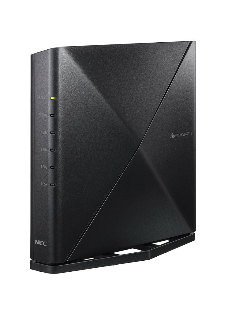 配送区分：FサイズN3A001UNEC Aterm WX5400T6 PA-WX5400T6 Wi-Fi 6E（11ax）対応無線LANルーター（6ストリーム）※ご注文手続き後、当店より発送予定日または取寄商品の在庫有無・納期を記載したご注文確認メールをお送りいたしますので必ずご確認をお願い致します。 《在庫あり》Wi-FiホームルータWi-Fi6E(6ストリーム)トライバンド対応、メッシュ中継機能搭載2ストリーム(6GHz)2ストリーム(5GHz)2ストリーム(2.4GHz)・商品詳細 : Wi-Fiホームルータ 6ストリーム新規格 Wi-Fi 6E+安定通信機能搭載Wi-Fi 6E(Wi-Fi規格IEEE802.11ax)、トライバンド対応のWi-Fiホームルータ。無線通信速度 6GHz帯最大2402Mbps、5GHz帯 最大2402Mbps、2.4GHz帯 最大574Mbps(理論値)。親機と中継機を連携して自動でネットワークを構築する「メッシュ中継機能」を搭載。全てのアンテナが3直交偏波に強化された「ワイドレンジアンテナPLUS」採用。クラッドコアCPU搭載により効率的な並行処理によって高速通信を実現。通信の優先順位(高/中/低)を端末レベルで設定できる「QoS(Quality of Service)」を実装。Wi-Fi暗号化の最新技術「WPA3」に対応。・製品タイプ : ルータ・仕様 : ●WANインタフェース:1000Mbps/100Mbps●LANインタフェース:1000Mbps/100Mbps【無線LANインタフェース】〇IEEE802.11ax:6GHz 帯(W52)、5.3GHz 帯(W53)、5.6GHz 帯(W56)、最大2、402Mbps(HE160の場合)(自動フォールバック)〇IEEE802.11ax:2.4GHz 帯、最大574Mbps(HE40の場合)(自動フォールバック)〇IEEE802.11ac:5.2GHz 帯(W52)、5.3GHz 帯(W53)、5.6GHz 帯(W56)、最大1、733Mbps(VHT160の場合)(自動フォールバック)〇IEEE802.11n:2.4GHz 帯、5.2GHz 帯(W52)、5.3GHz 帯(W53)、5.6GHz 帯(W56)、最大300Mbps(HT40 の場合)、デジタル変調方式の256QAM使用時は、最大400Mbps(自動フォールバック)〇IEEE802.11a:54/48/36/24/18/12/9/6Mbps(自動フォールバック)〇IEEE802.11g:54/48/36/24/18/12/9/6Mbps(自動フォールバック)〇IEEE802.11b:11/5.5/2/1Mbps(自動フォールバック)●外寸寸法:約51.5(W)x215(D)x200(H)mm●質量:約0.8kg(本体のみ)・仕様2 : 【同梱品】WX5400T6、スタンド、ACアダプタ(GXE-007365-※※※-00)、LANケーブル 1本、お使いになる前に、保証書、無線LAN設定用QRコード(シール)