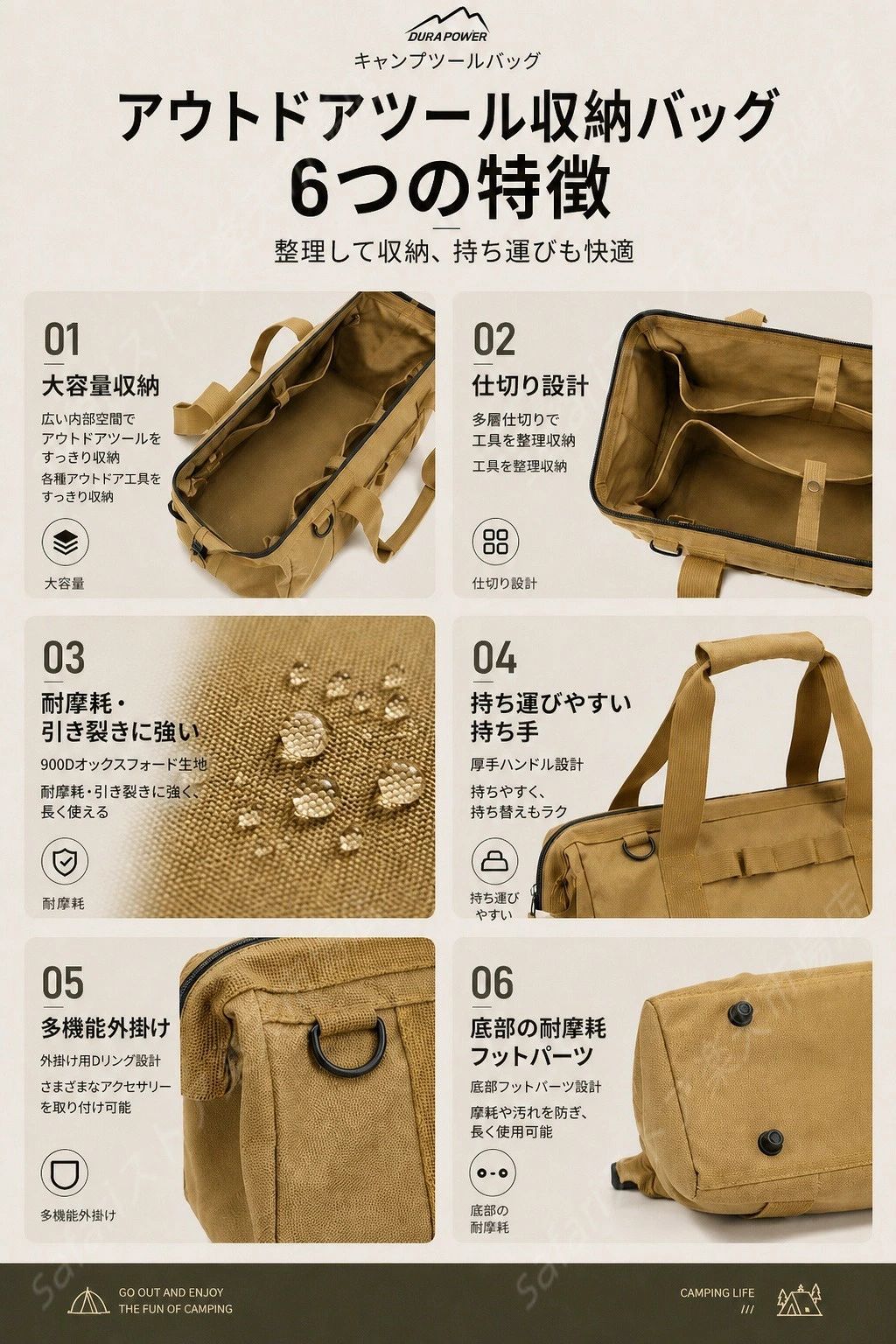 【アウトドア必携】 ペグ収納バッグ 40*14*13cm 軽量0.35kg 無地?ロゴなし テント...