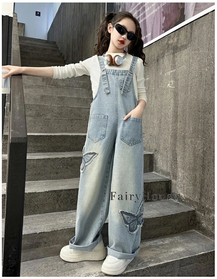 子供服 女の子 デニム オーバーオール ダンス衣装 キッズ サロペット かわいい蝶 ...