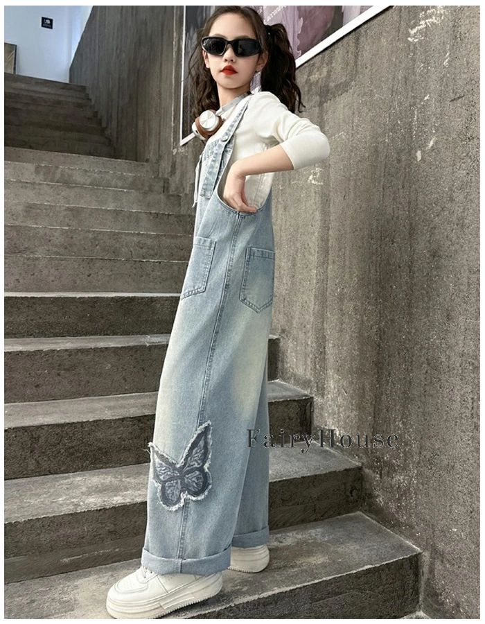 子供服 女の子 デニム オーバーオール ダンス衣装 キッズ サロペット かわいい蝶 ...