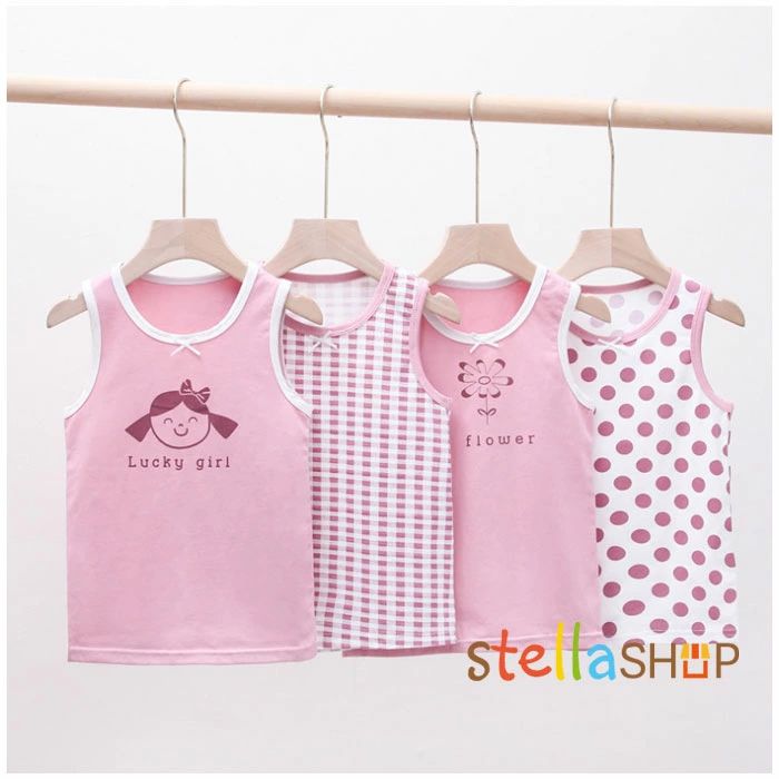 アッドキッチンの送料無料 4枚入り ジュニアブラ ファーストブラ タンクトップ 4点セット キッズ 女の子 タンクトップ ベスト 綿 ストレッチ かわいい 粉｜アングル2