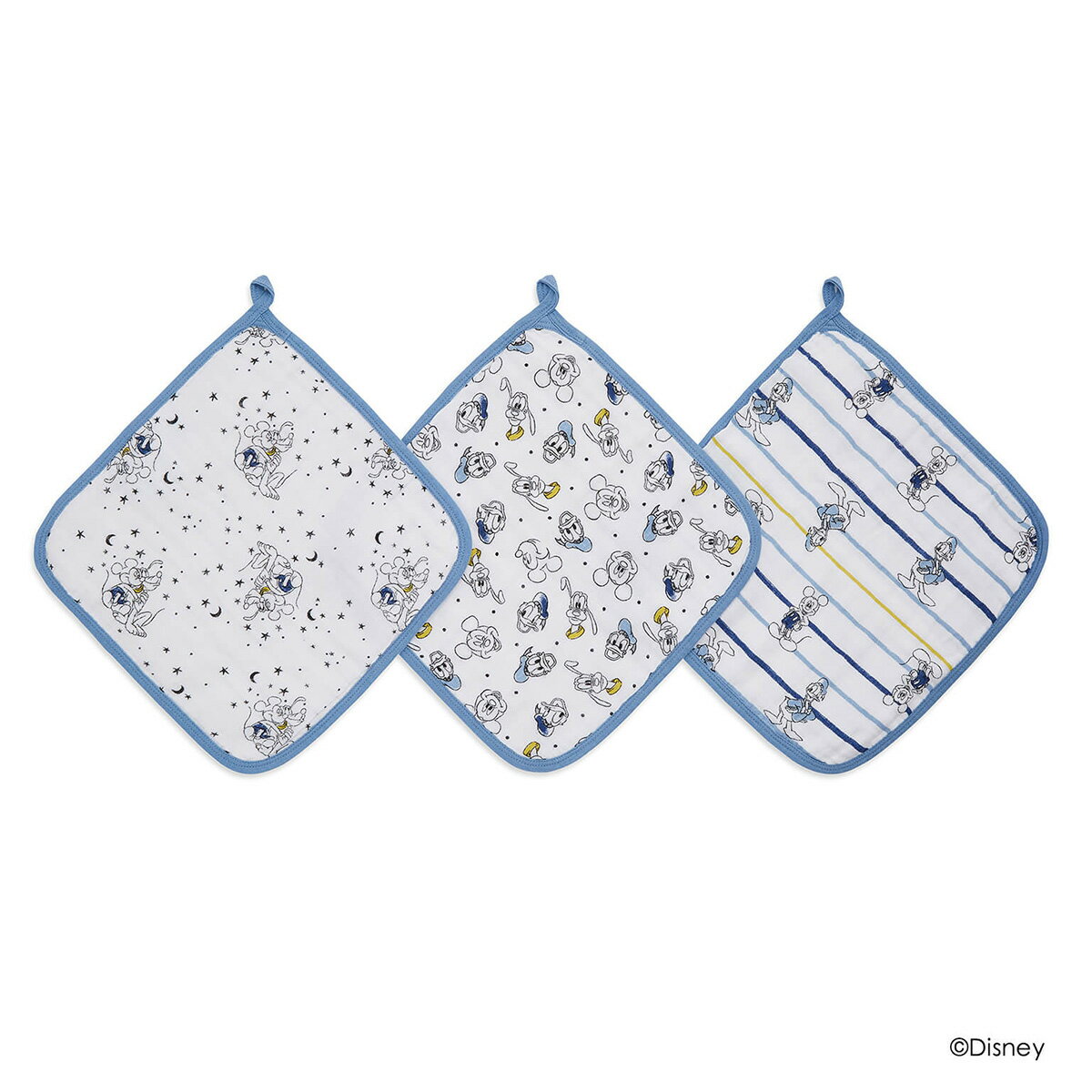 ディズニー ループ付きタオル 3枚 セット ガーゼ モスリン コットン 100% エイデンアンドアネイ 沐浴 タオル 赤ちゃん ベビー 新生児 ミッキーマウス aden+anais essentials ミッキースターゲイザー ewcc30006dijb 27.5 x 27.5cm