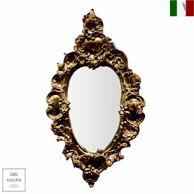 鏡 壁掛け ミラー 高級 クラシック ゴールド 金色 陶器 イタリア