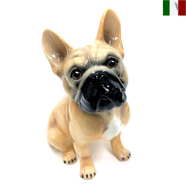 フレンチブルドッグ 置物 犬 陶器 クラシック 茶色 イタリア インテリア オブジェ