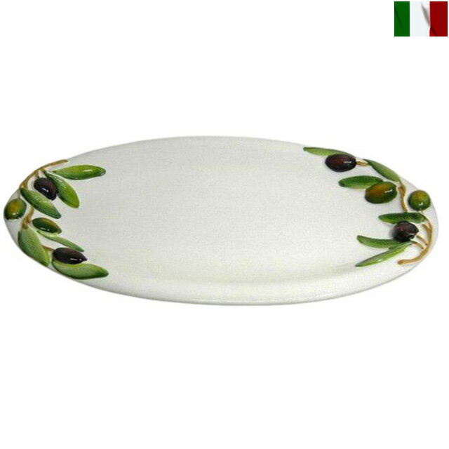オーバルプレート オリーブ柄 大皿 イタリア食器 インテリア 陶器 お洒落 果実 アンティーク