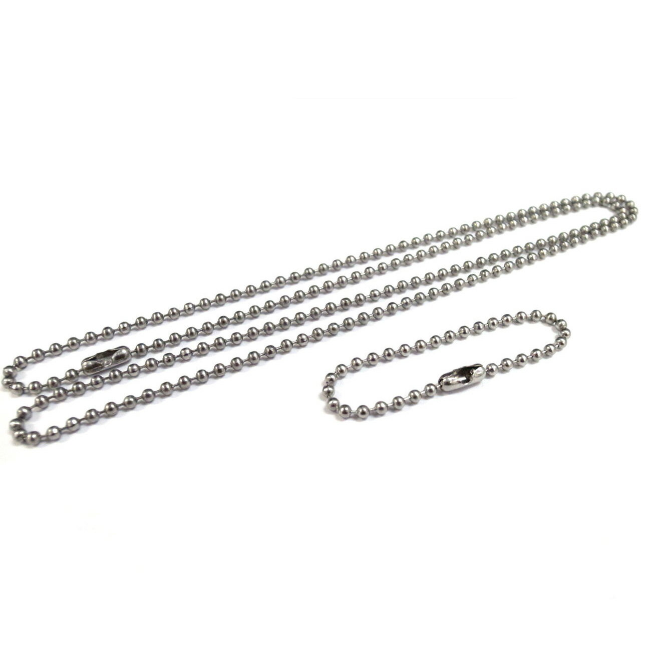 ステンレス ボールチェーン 11.5cm、61cm短長2本セット ミリタリードッグタグ用 / ネックレス キーホルダー 4.5インチ 24インチ