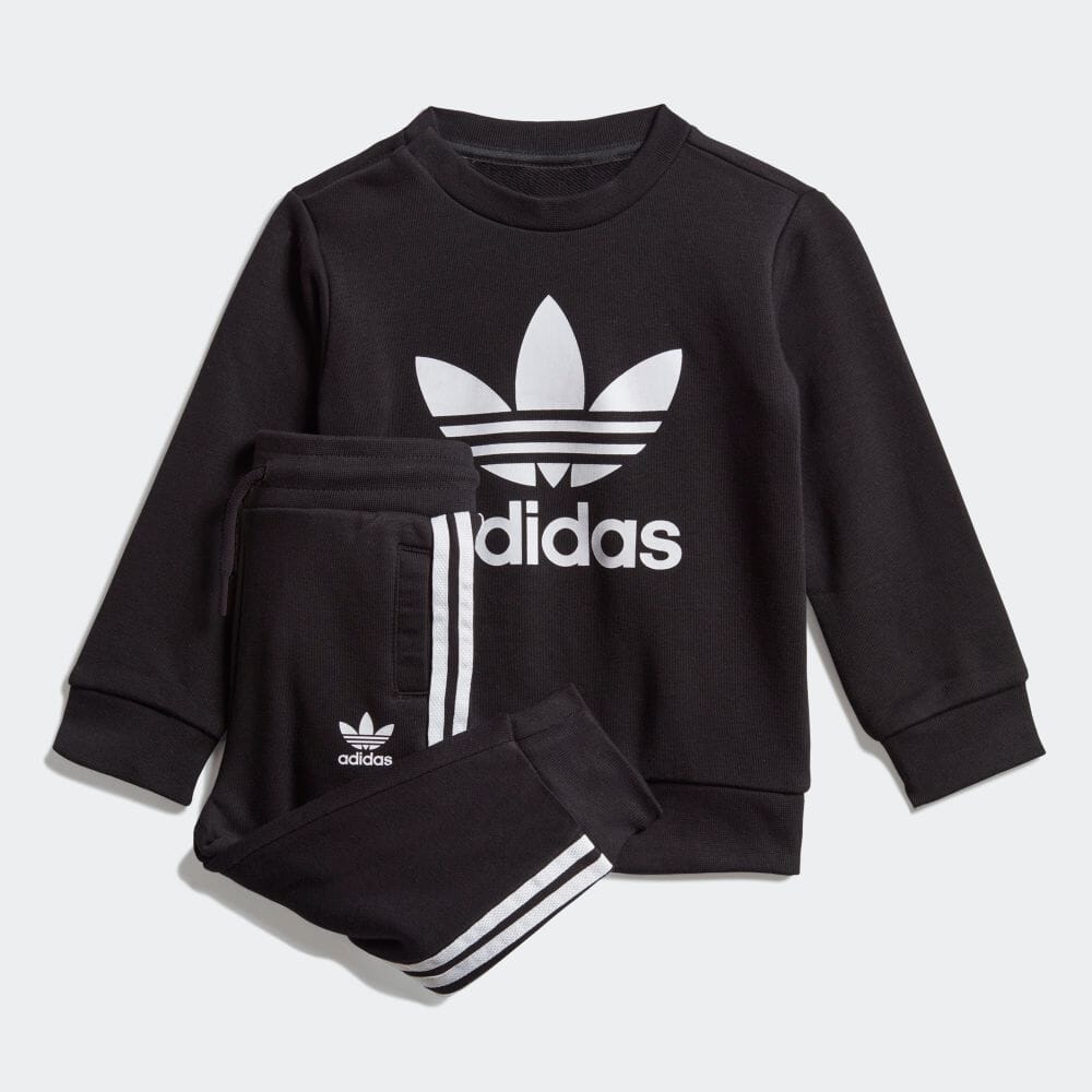 【公式】アディダス adidas 返品可 子供用 クルー スウェットシャツ 上下セット [Crew Sweatshirt Set] オリジナルス キッズ／子供用 ウェア・服 セットアップ ジャージ 黒 ブラック ED7679 上下