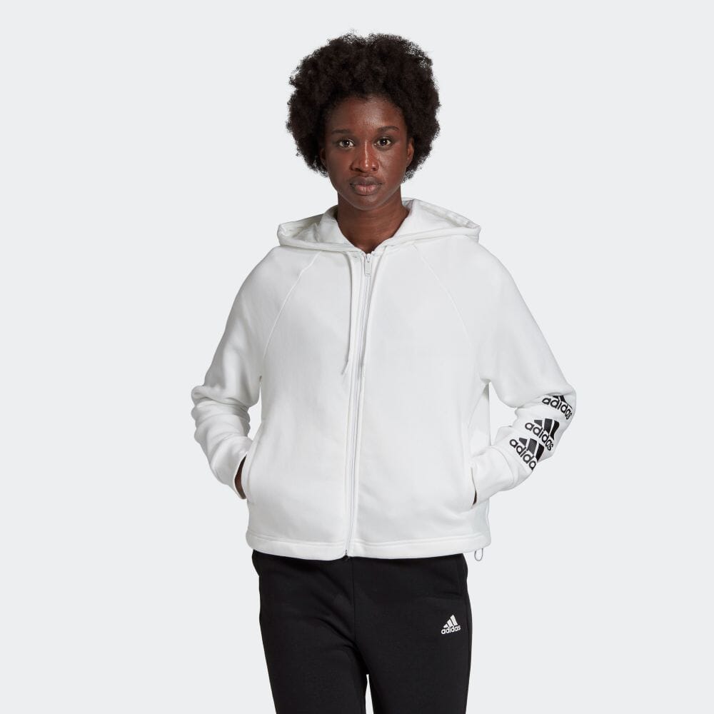 【公式】アディダス adidas スタック ロゴ フルジップ フリース パーカー / Stacked Logo Full-Zip Fleece Hoodie レディース ウェア トップス パーカー(フーディー) ジャージ 白 ホワイト GK2482 トレーナー