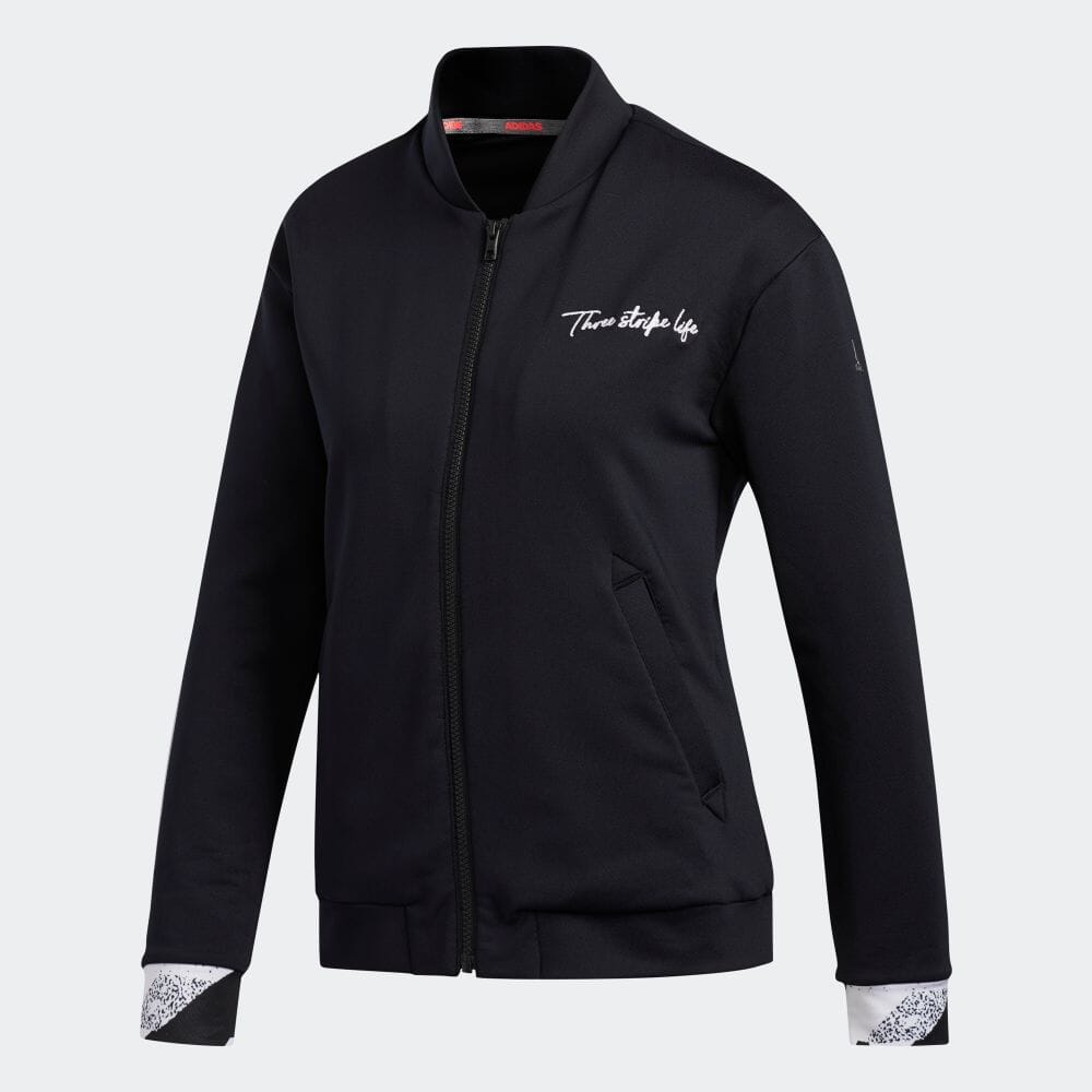 【公式】アディダス adidas 返品可 ゴルフ ジオメトリックプリント 長袖フルジップライニングスウエット / Jersey Jacket レディース ウェア・服 アウター ジャケット 黒 ブラック FS6377