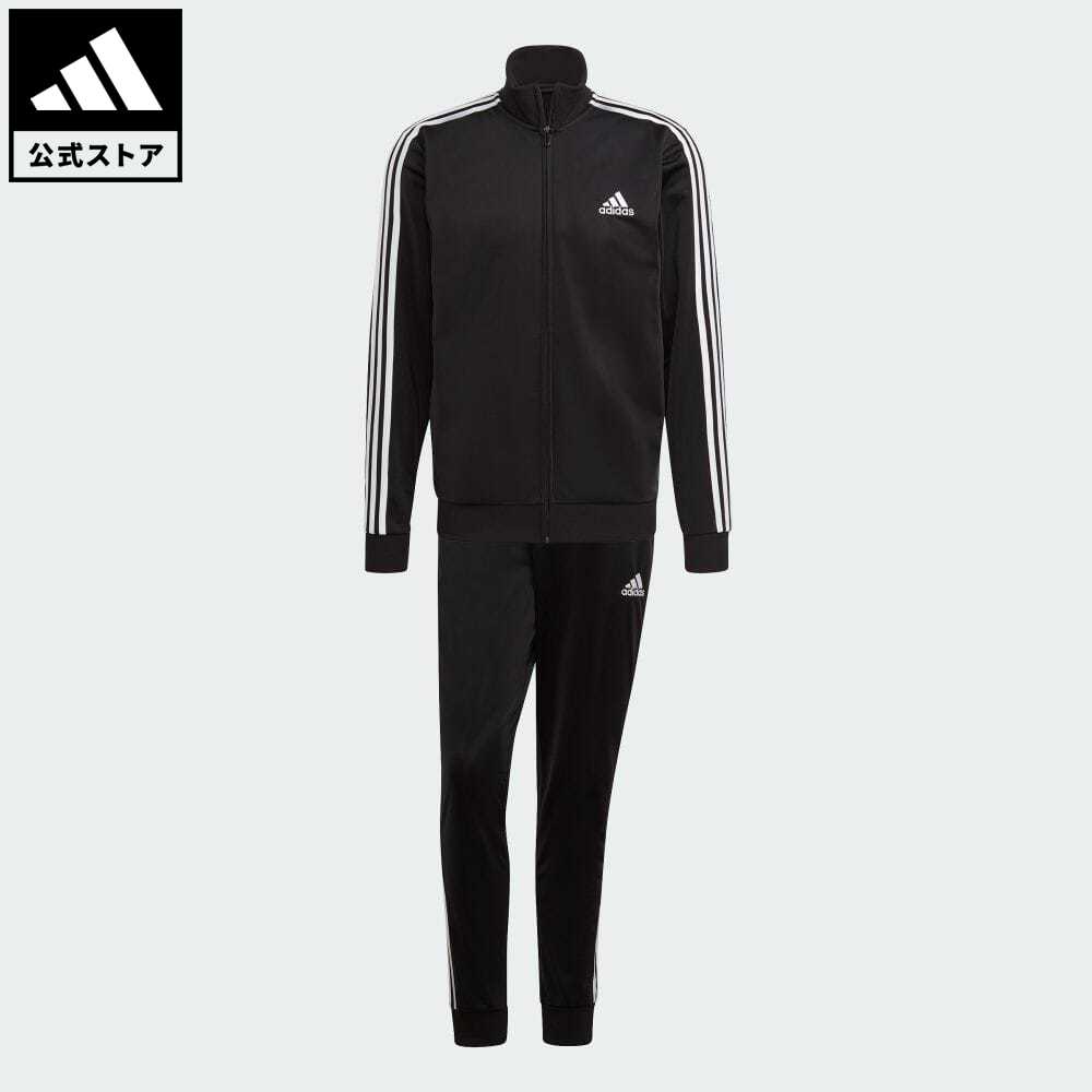 【公式】アディダス adidas 返品可 M ESS 3ストライプス トリコット トラックスーツ スポーツウェア メンズ ウェア・服 セットアップ ジャージ 黒 ブラック GK9651 上下 p0517