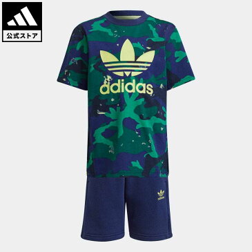 【公式】アディダス adidas 返品可 オールオーバー カモ柄プリント ショーツ&Tシャツ セットアップ オリジナルス キッズ ウェア・服 セットアップ 青 ブルー H20302 mss21fw 上下