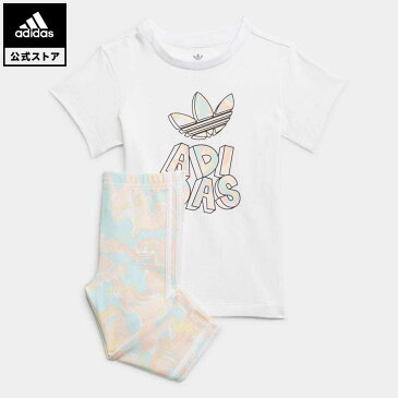 【公式】アディダス adidas 返品可 マーブルプリント Tシャツワンピースとタイツのセット オリジナルス キッズ ウェア・服 セットアップ ジャージ 白 ホワイト H22631 mss21fw 上下