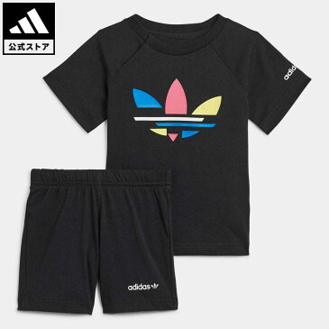 【公式】アディダス adidas 返品可 アディカラー ショーツ & Tシャツ セットアップ オリジナルス キッズ ウェア・服 セットアップ 黒 ブラック H25226 mss21fw 上下