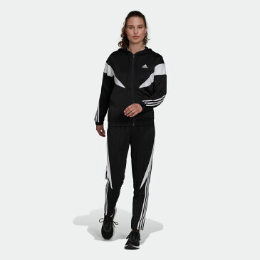 【公式】アディダス adidas 返品可 アディダス スポーツウェア カラーブロック トラックスーツ アスレティクス レディース ウェア・服 セットアップ ジャージ 黒 ブラック H24115 上下