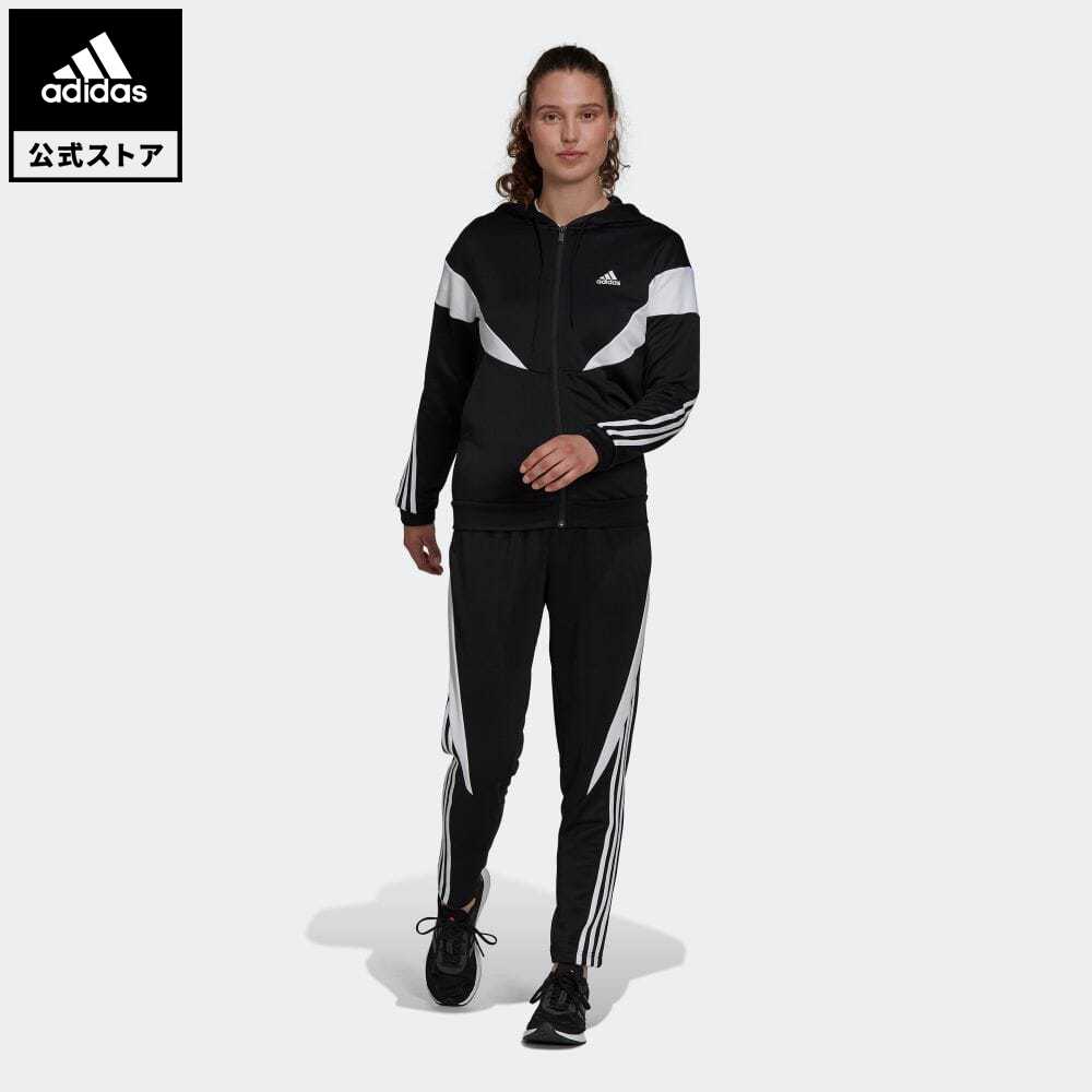 【公式】アディダス adidas 返品可 アディダス スポーツウェア カラーブロック トラックスーツ アスレティクス レディース ウェア・服 セットアップ ジャージ 黒 ブラック H24115 上下