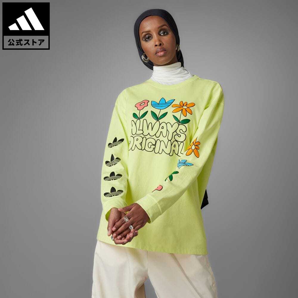 【公式】アディダス adidas 返品可 Always Original グラフィック 長袖Tシャツ オリジナルス レディース ウェア・服 トップス Tシャツ イエロー HC5428 ロンt ALOR