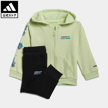 【公式】アディダス adidas 返品可 グラフィック フルジップ パーカー セットアップ オリジナルス キッズ／子供用 ウェア・服 セットアップ ジャージ 緑 グリーン HE6913 上下