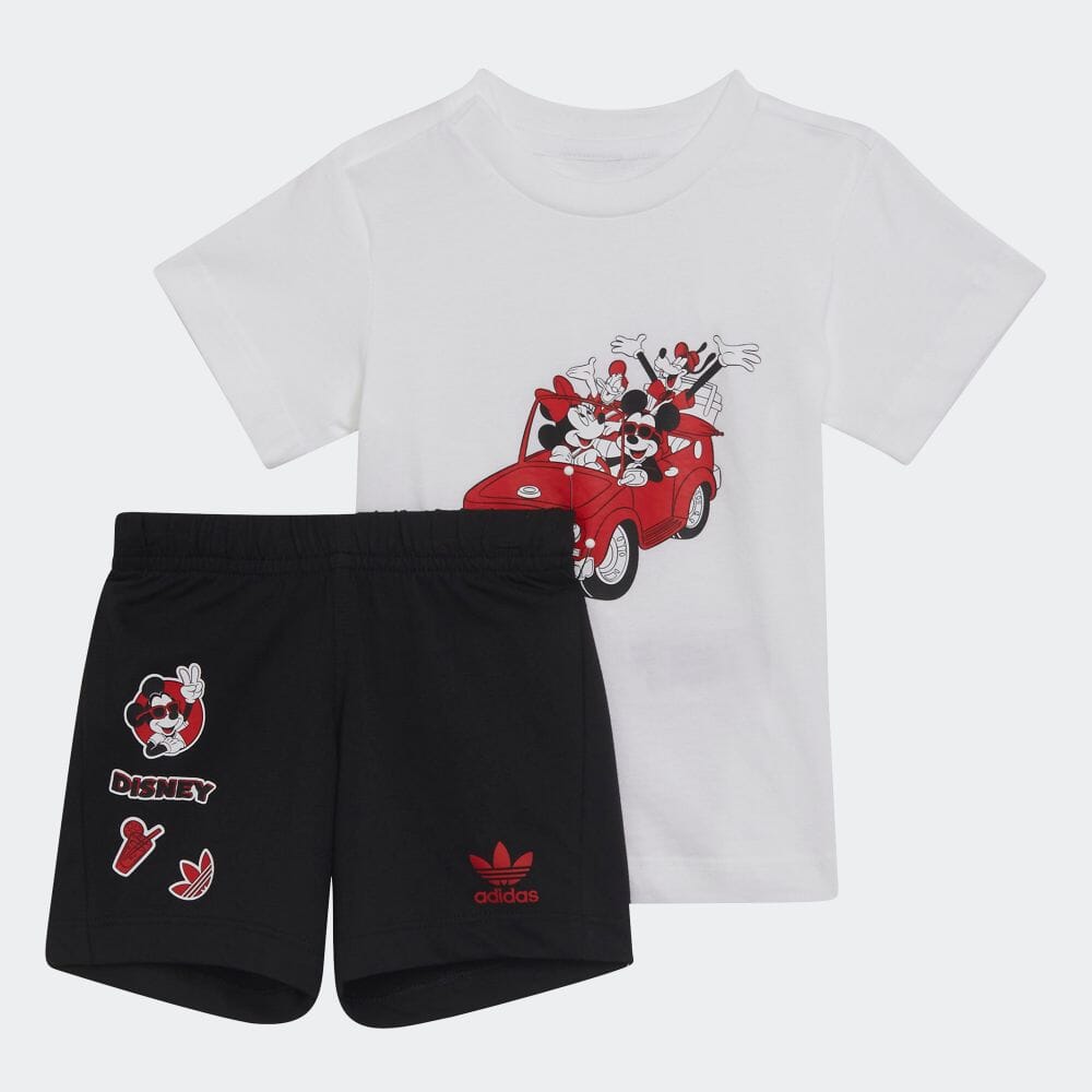 【20%OFFクーポン対象 08/19 10:00〜08/23 09:59】【公式】アディダス adidas 返品可 ディズニー ミッキー & フレンズ ショーツ & Tシャツ セットアップ オリジナルス キッズ／子供用 ウェア・服 セットアップ 白 ホワイト HF7538 上下 summershop22