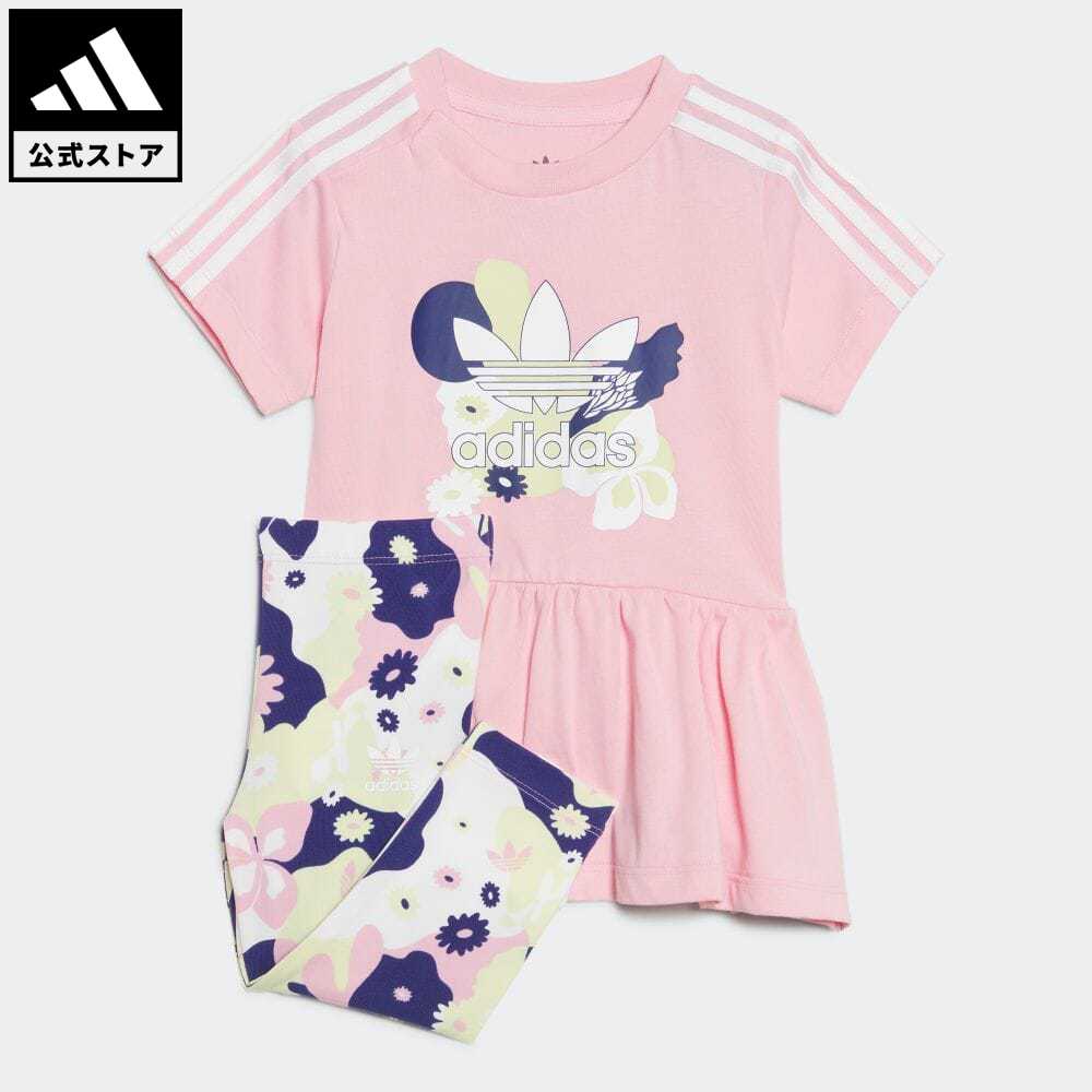 【公式】アディダス adidas 返品可 フラワープリントドレス & タイツ セットアップ オリジナルス キッズ/子供用 ウェア・服 セットアップ ジャージ ピンク HC1966 上下