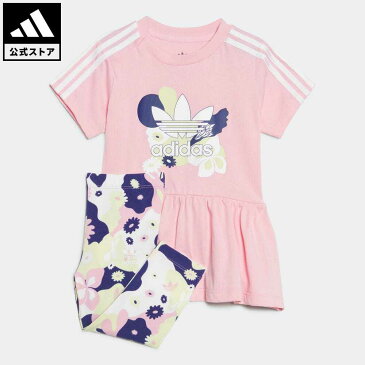 【公式】アディダス adidas 返品可 フラワープリントドレス & タイツ セットアップ オリジナルス キッズ／子供用 ウェア・服 セットアップ ジャージ ピンク HC1966 上下