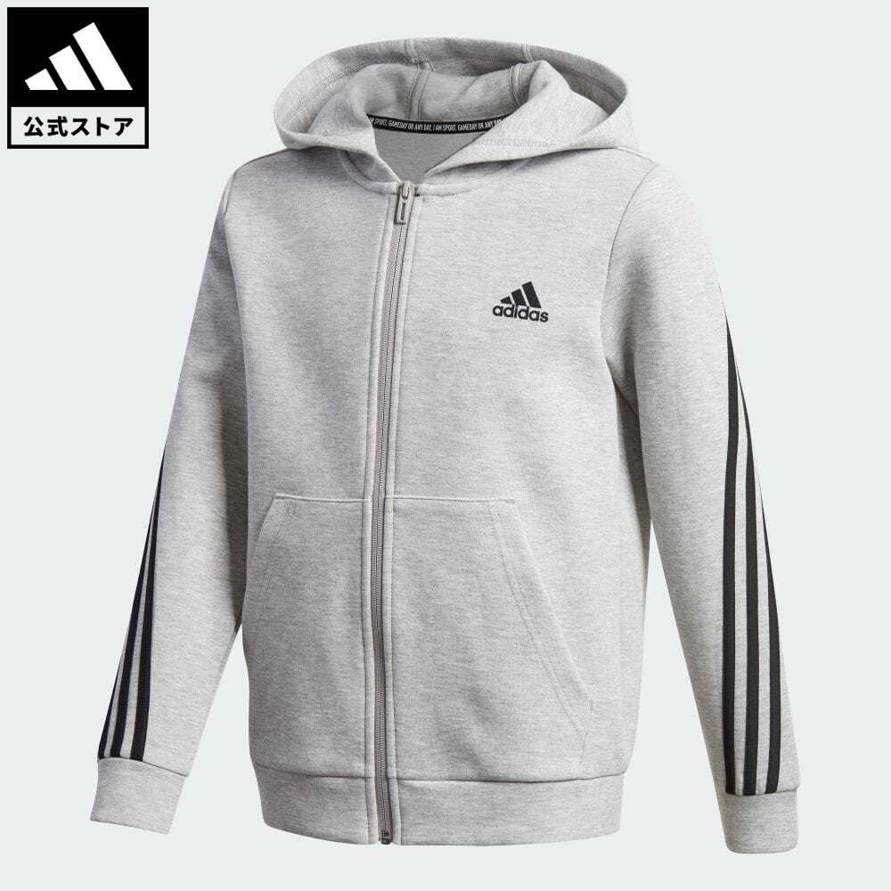 【40%OFFクーポン対象 11/16 10:00〜11/21 23:59】【公式】アディダス adidas 返品可 3ストライプス ダブルニット フルジップパーカー / 3-Stripes Doubleknit Full-Zip Hoodie スポーツウェア キッズ／子供用 ウェア・服 トップス パーカー(フーディー) ジャージ グレー GE0のサムネイル