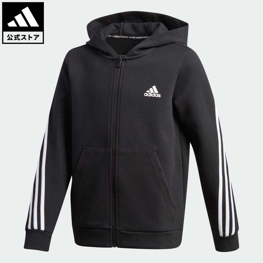 【公式】アディダス adidas 返品可 3ストライプス ダブルニット フルジップパーカー / 3-Stripes Doubleknit Full-Zip Hoodie スポーツウェア キッズ／子供用 ウェア・服 トップス パーカー(フーディー) ジャージ 黒 ブラック GE0663 トレーナーのサムネイル