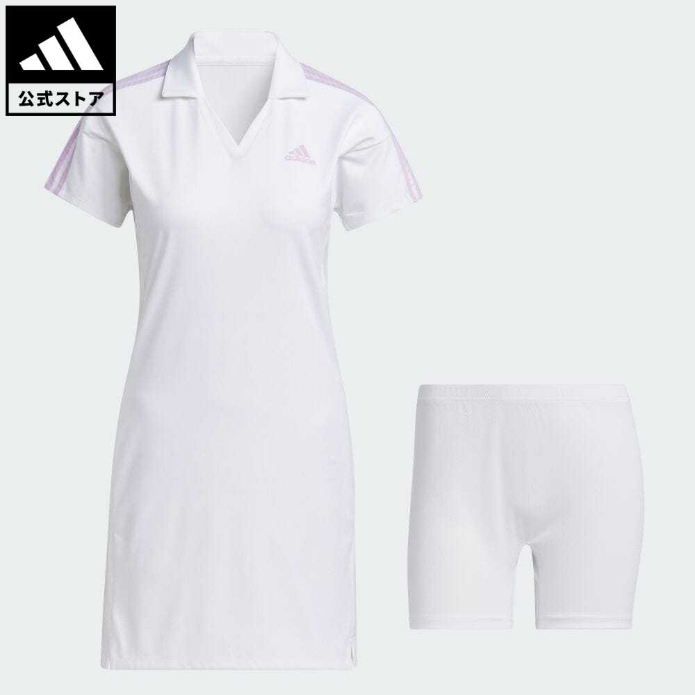 【公式】アディダス adidas 返品可 ゴルフ スリーストライプス 半袖スキッパーワンピース レディース ウェア・服 オールインワン ワンピース 白 ホワイト HS8898