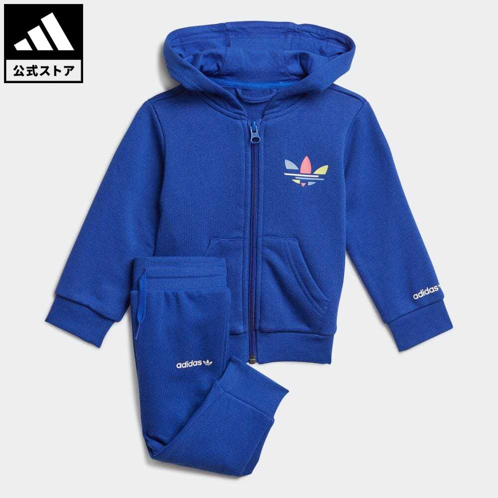【公式】アディダス adidas 返品可 アディカラー フルジップ パーカー セットアップ オリジナルス キッズ／子供用 ウェア・服 セットアップ ジャージ 青 ブルー H14163 上下のサムネイル