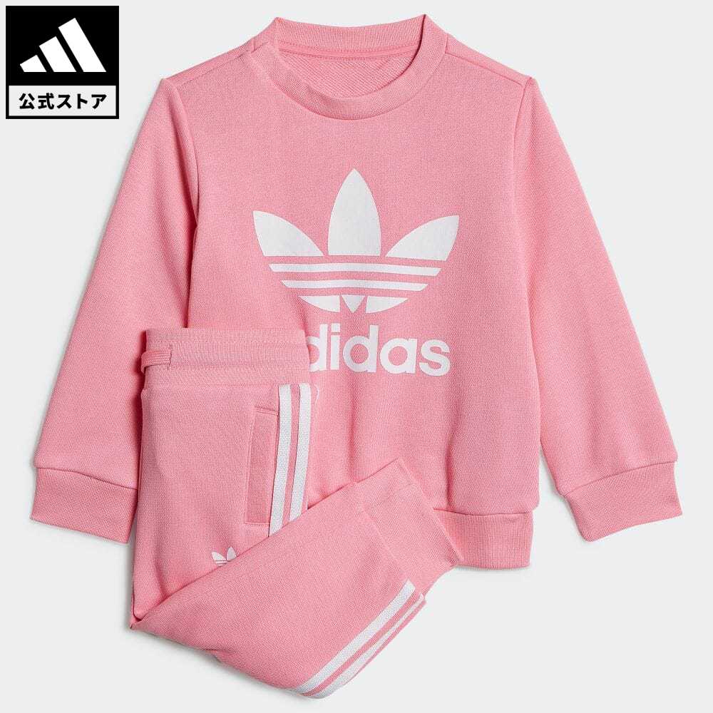 【公式】アディダス adidas 返品可 子供用 クルー スウェットシャツ 上下セット [Crew Sweatshirt Set] オリジナルス キッズ／子供用 ウェア・服 セットアップ ジャージ ピンク HK7496 上下のサムネイル