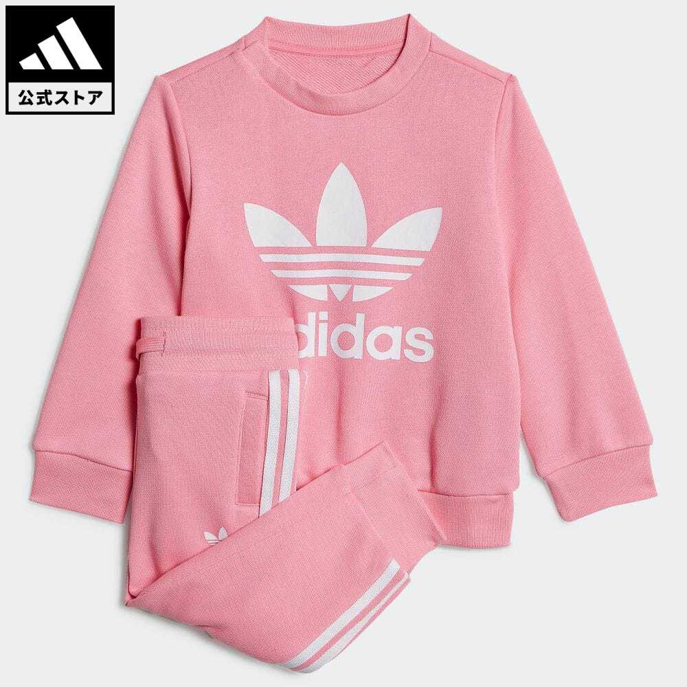 【公式】アディダス adidas 返品可 子供用 クルー スウェットシャツ 上下セット [Crew Sweatshirt Set] オリジナルス キッズ／子供用 ウェア・服 セットアップ ジャージ ピンク HK7496 上下