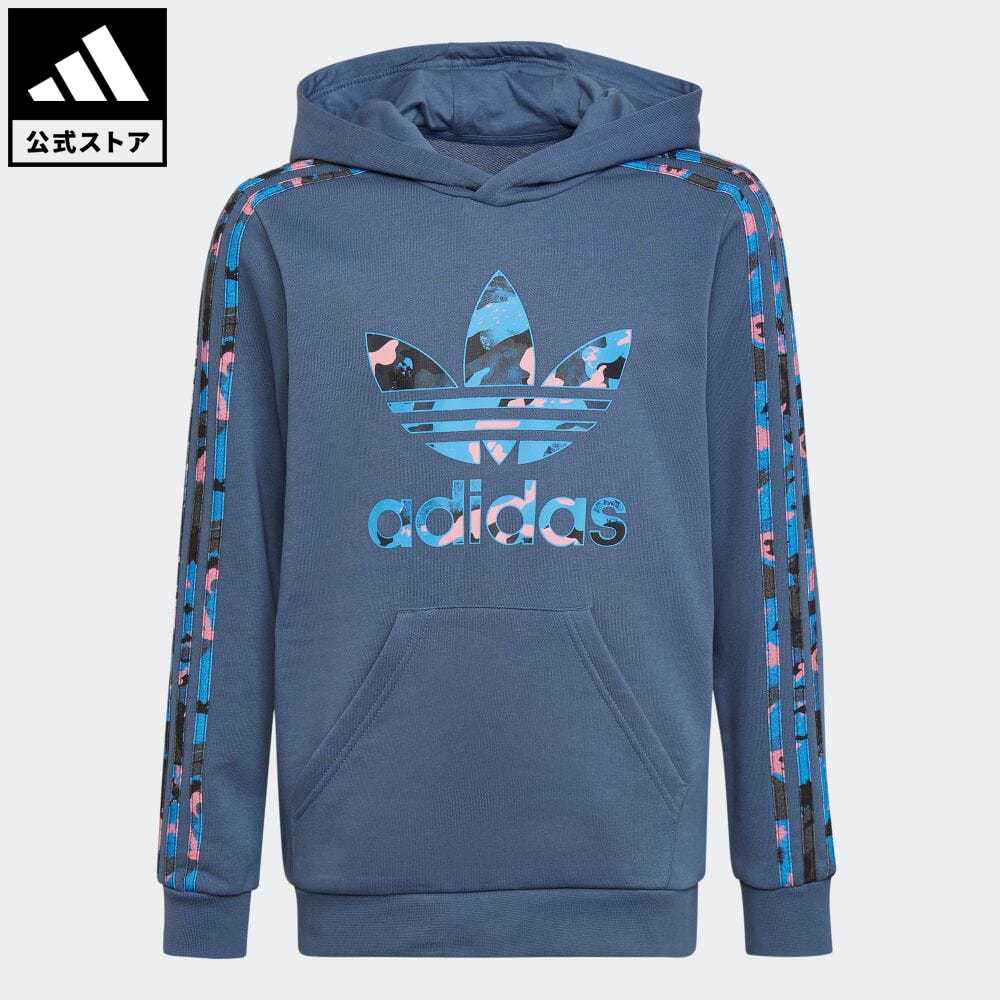 【公式】アディダス adidas 返品可 カモ パーカー オリジナルス キッズ／子供用 ウェア・服 トップス パーカー(フーディー) スウェット（トレーナー） 青 ブルー HK0283 トレーナーのサムネイル
