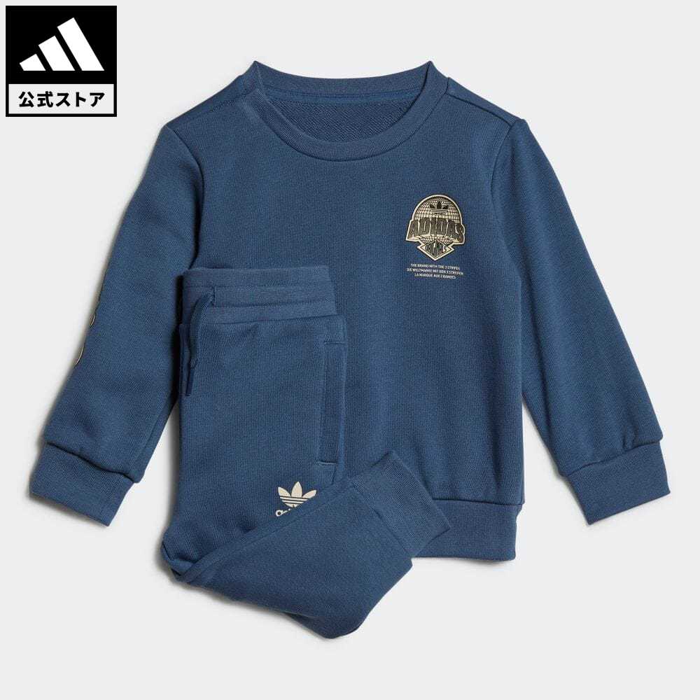 【公式】アディダス adidas 返品可 グラフィック クルーネック セットアップ オリジナルス キッズ／子供用 ウェア・服 セットアップ ジャージ 青 ブルー HK0405 上下のサムネイル