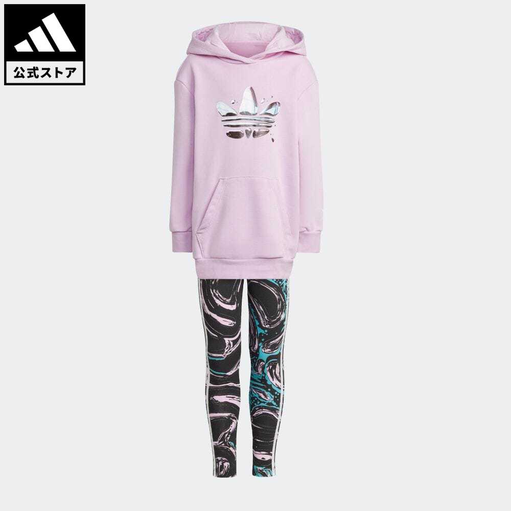 【公式】アディダス adidas 返品可 グラフィック パーカー レギンスセット オリジナルス キッズ／子供用 ウェア・服 セットアップ ジャージ 紫 パープル HL9436 上下のサムネイル