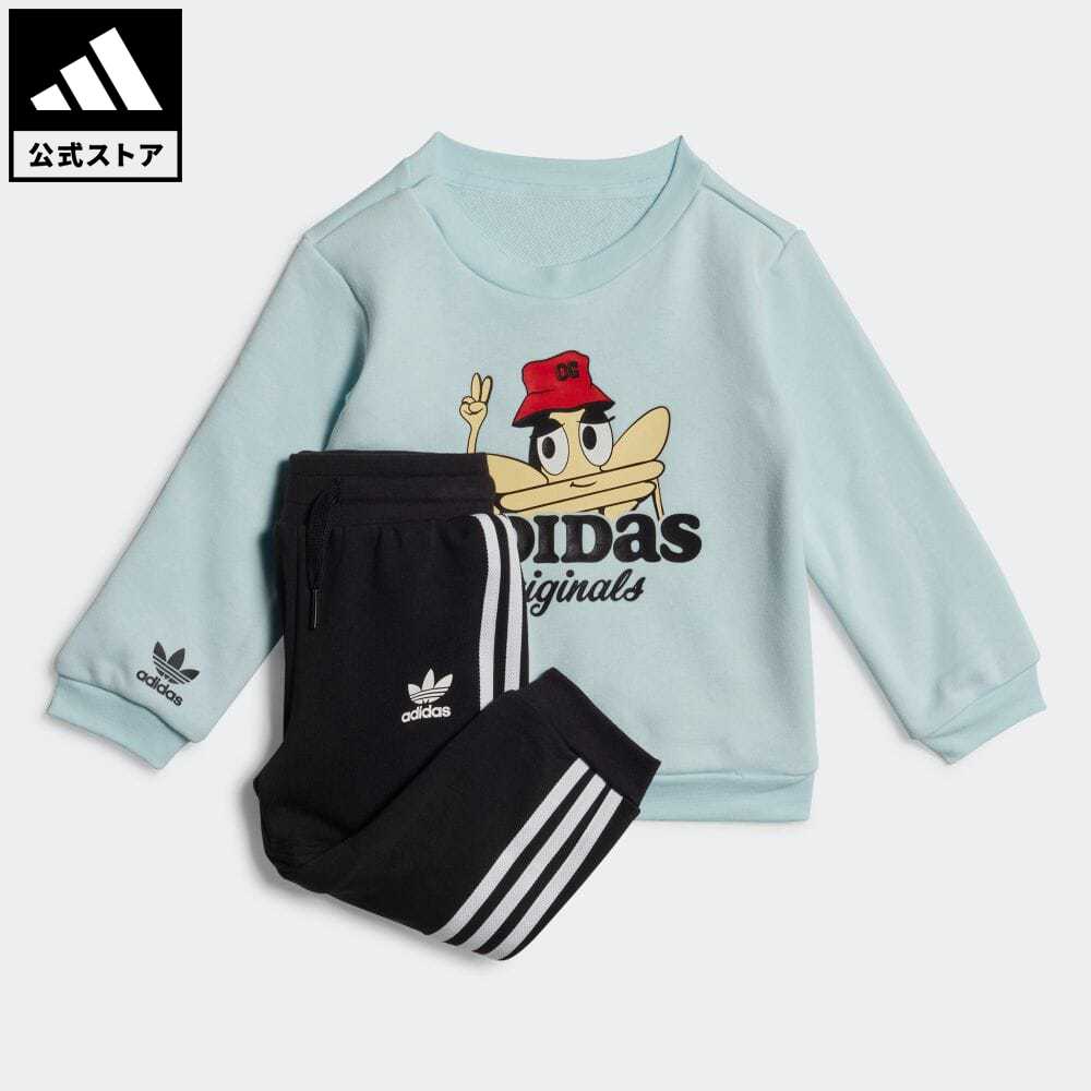 【公式】アディダス adidas 返品可 アディダス オリジナルス トレフォイル クルーネックセットアップ オリジナルス キッズ／子供用 ウェア・服 セットアップ ジャージ 青 ブルー HL9339 上下のサムネイル